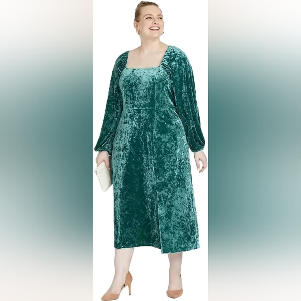 Teal Crushed Velvet Dress by Ava and Viv 4X
